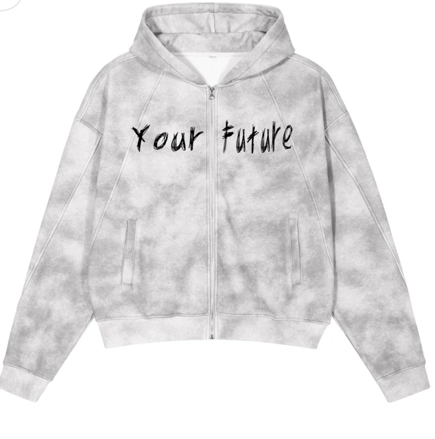 Your Future Dirty Washed Boxy Zip-up Fleece Hoodie